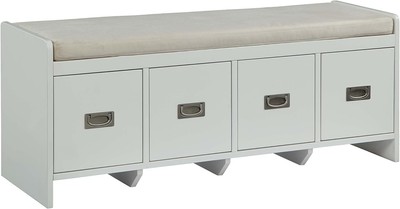 Acme Berci Wooden Upholstered Bench with Removable Cushion in Beige and White