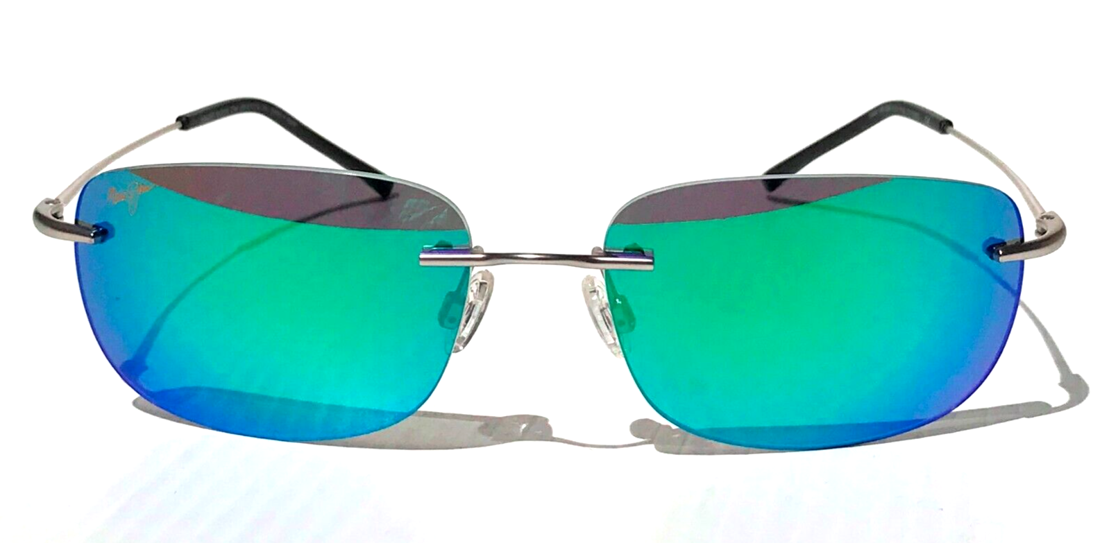 Pre-owned Maui Jim Ohai Matte Silver Polarized Green Mirror Sunglass Gm334-17m