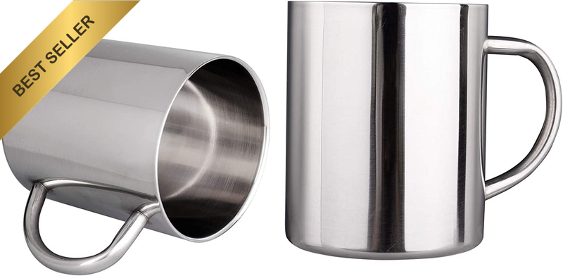 Set of 2 Stainless Steel 300ml Double Wall Camping Mugs