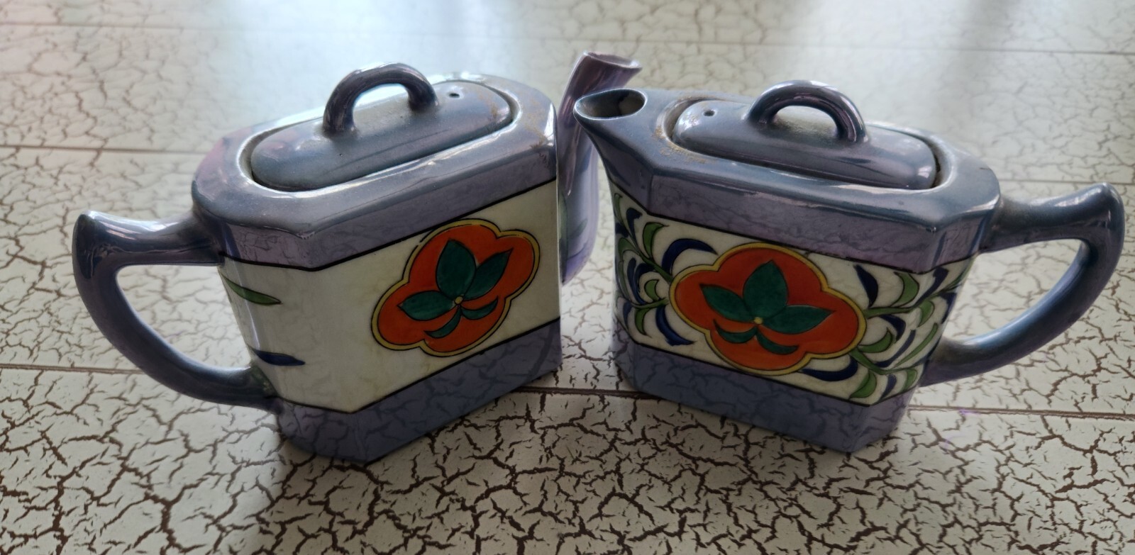 アニメ Twin of Tribute Teadrops Takito Lusterware Mini Twin Teapot Antique Iridescent Blue