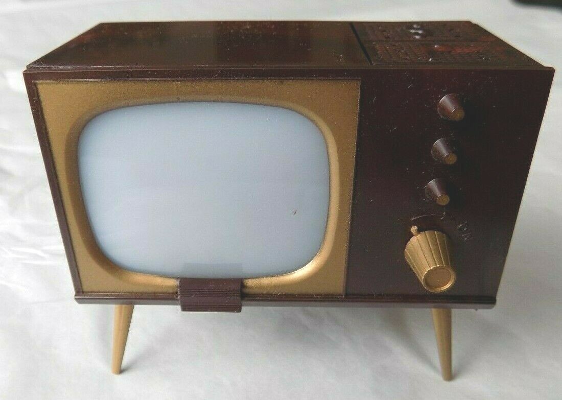 Vtg Tiny TV Salt and Pepper Set Photo Holder Unused in Original Box Novelty