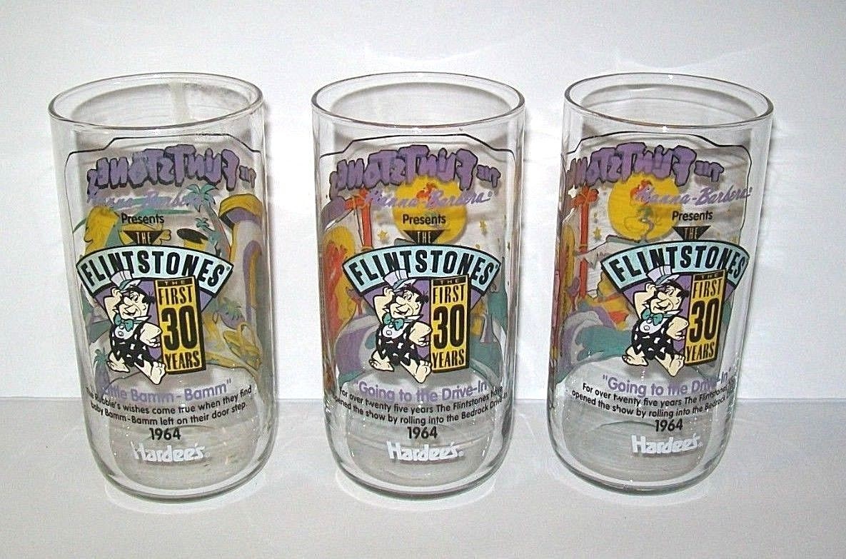 Flintstones First 30 Years Glasses (3) - 1964 - Hanna-Barbera - Hardee's - 1991