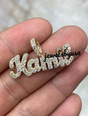 Pre-owned Nsg 10k Solid Yellow Gold Custom 1" Name Any 5 Initial Pendant Vvs Real Moissanite In White