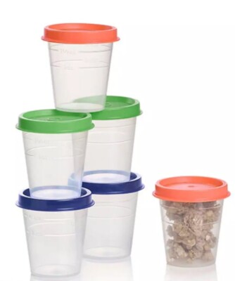Tupperware Mini Measuring Midgets 2 oz Clear w/ Seals Medicine Cup 12 Pieces Set