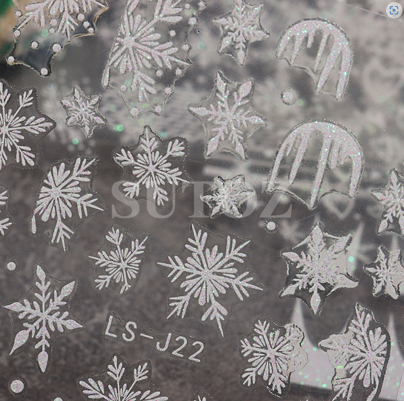 Christmas WHITE Glitter Snowflakes French Nail Art Stickers Decals Transfer NS44