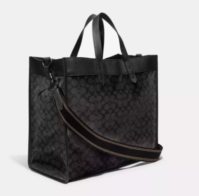 Pre-owned Coach Field Tote 40 Leather Large Black Crossbody Logo Canvas Leather C7674