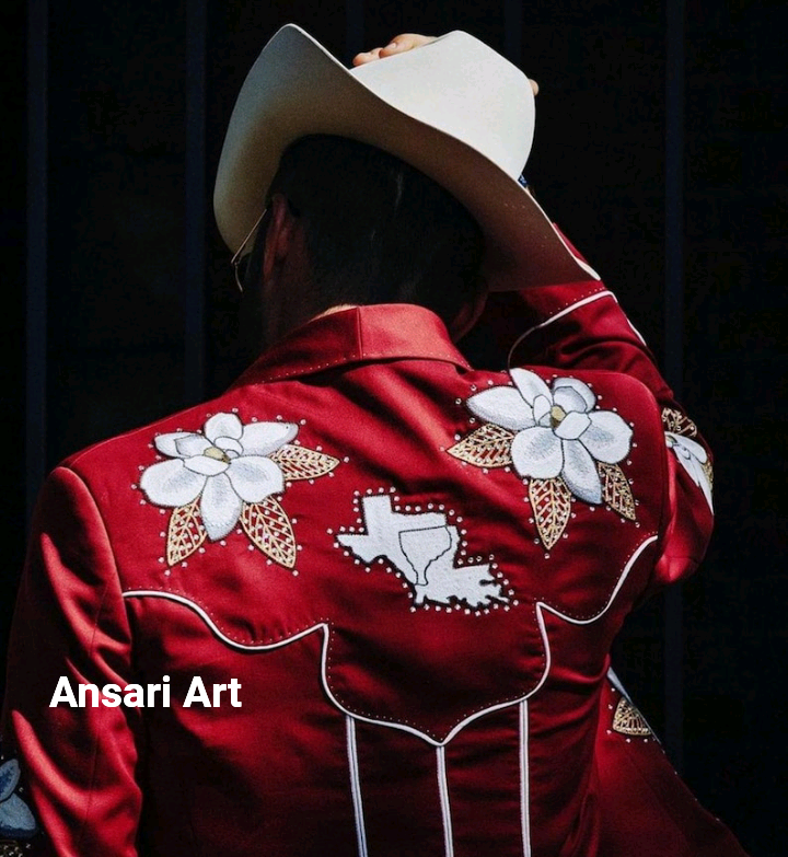 Pre-owned Art Men's Bespoke Red 2pc Country Western Suit Floral Embroidered Cocktail Attire