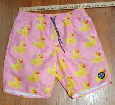 Neff Pink w/Yellow Rubber Ducks Swim Trunks Drawstring Waist Men's Size Large