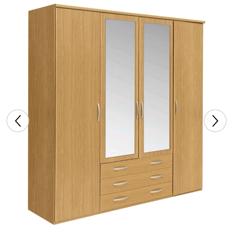 130 Oak And Mirrored Style 4dr 3drawer Argos Hallingford Wardrobe