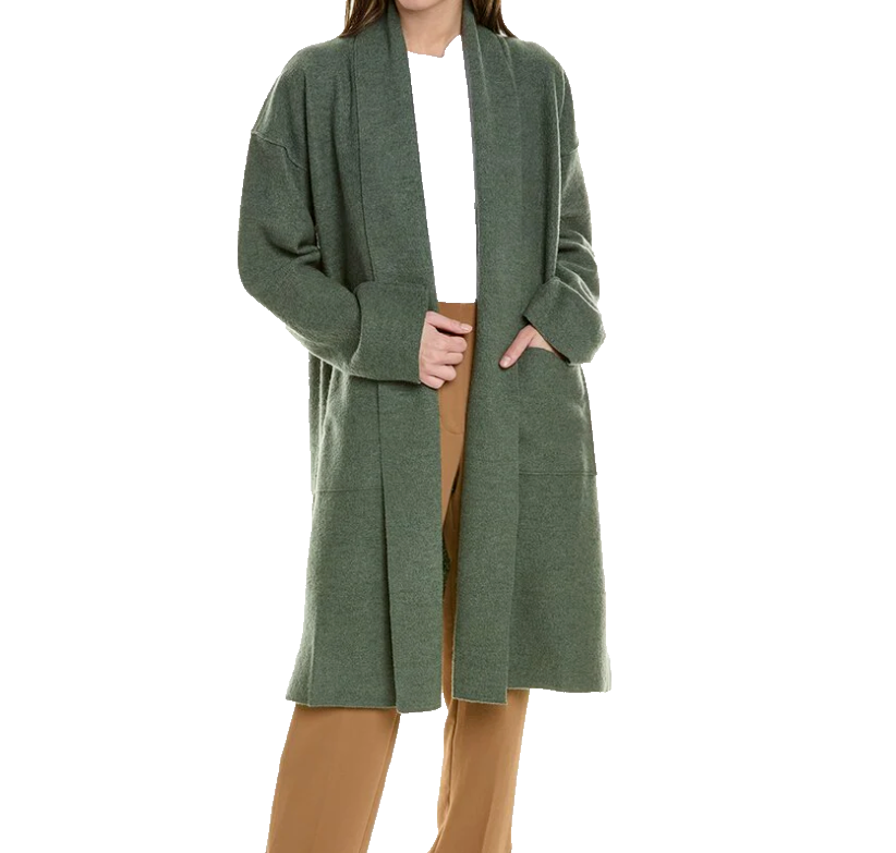 Pre-owned Eileen Fisher Lightweight Boiled Wool Long Cardigan Coat Cypress Light Green M
