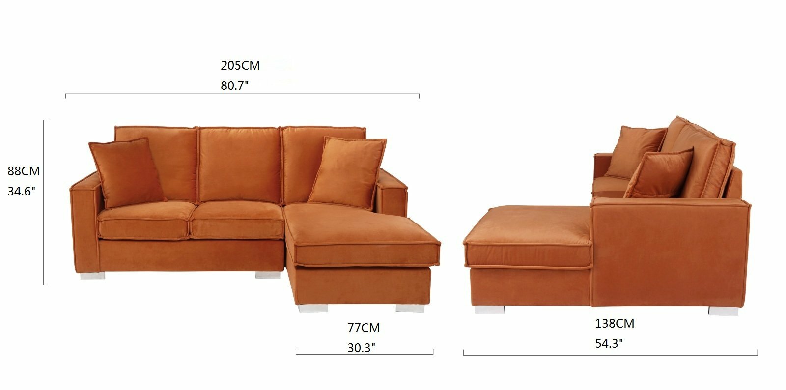 NEW!! ORANGE CONTEMPORARY VELVET SPACE-SAVING SECTIONAL
