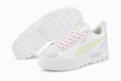 Puma Mayze Leather Pop Womens Casual Platform Shoe White Fashion Sneaker Trainer