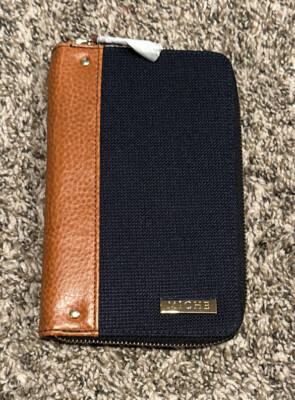Miche Passport Wallet Chestnutt Faux Leather Binding And Outside + Inside Navy