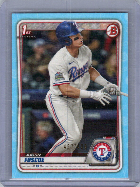 2020 Bowman Draft Justin Foscue 1st Bowman Sky Blue /499 #BD-124 Texas Rangers