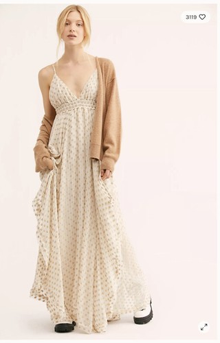 

Платье макси с открытой спиной и присборенной вышивкой Free People Meredith, Cream