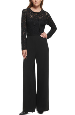 Karl Lagerfeld Paris Women's Lace-Bodice Jumpsuit Black Size 14 3920