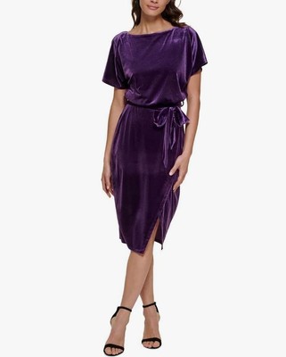 Kensie Dresses Бархатное миди-платье с вырезом лодочкой, Баклажан, 2X-Large