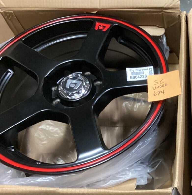 (QTY 1) Motegi MR116 Matte Black w/Red Stripe Wheel Rim 16x7 4x100/4x114.3 +40mm