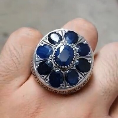 Blue Sapphire Rings Sterling Silver 925 Natural Sapphire Ring Gift For Him Handm