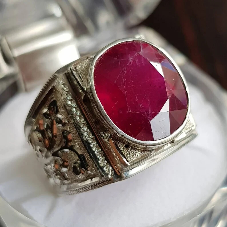 Pre-owned Ruby Pigeon Blood African  Ring Glass Filled Big Size  Mens Ring Fashion Ring In Pink