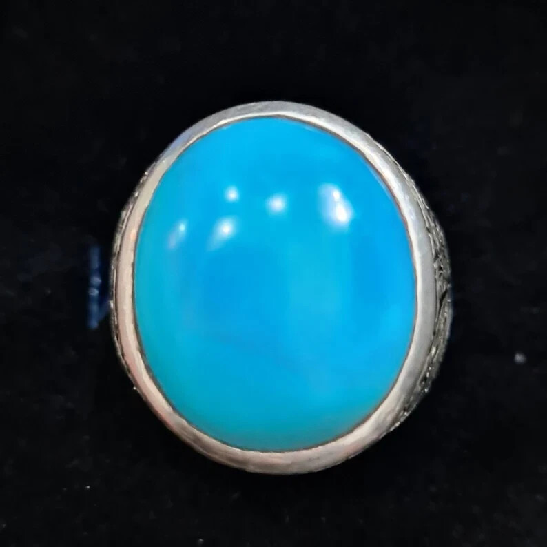 Pre-owned Handmade Natural Turquoise Ring Feroza Rings Mens Feroza Gemstone Rings Neyshapuri Feroza