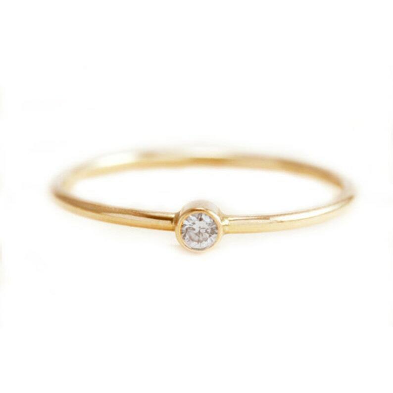 Pre-owned Handmade Sale, Dainty Engagement Ring, .10 Ct, Solid 14k Gold, Dainty Diamond Ring, In White