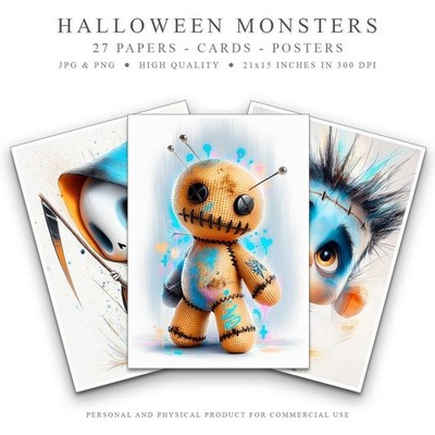Halloween Monsters Papers – Set of 27 Spooky Cute Printable Designs Download