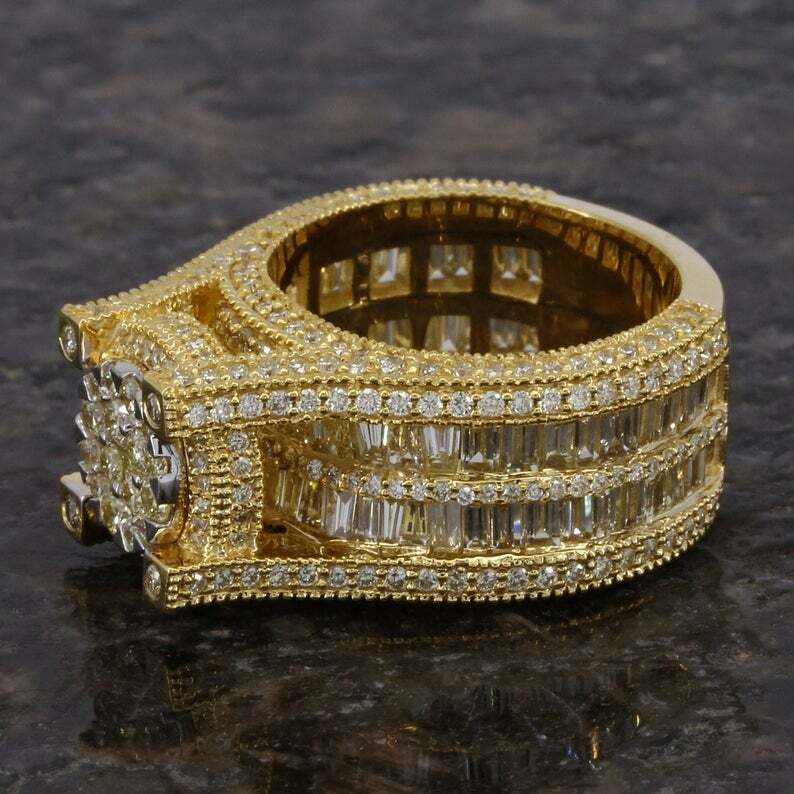 Pre-owned Online0369 3ct Baguette Genuine Moissanite Men's Unique Stylish Ring 925 Silver In White