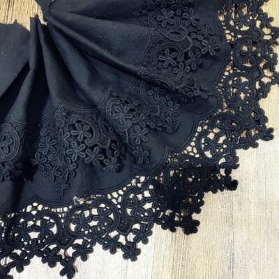 8.66'' Wide Black Crochet Floral Embroidery Cotton Lace Trim Hollowed Edging Trim