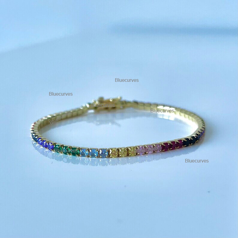 Solid 14k Yellow Gold Rainbow Sapphire Ombre Gradient