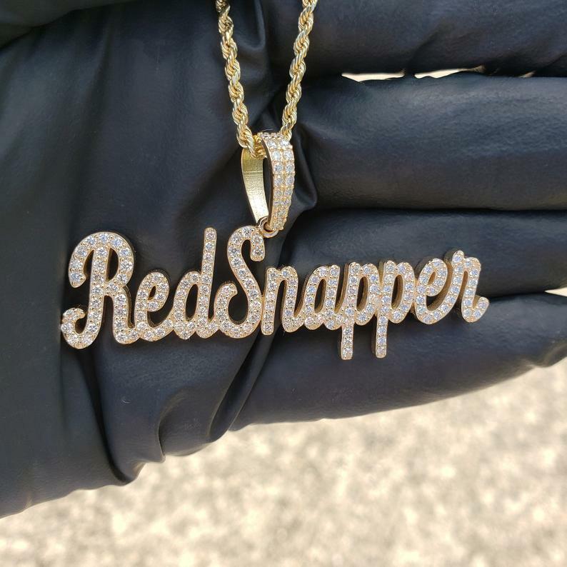 Pre-owned Online0369 3ct Simulated Diamond Women's Double Cursive Customized Name Pendant Rope Chain In White