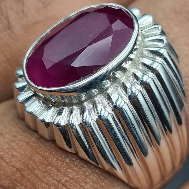 Pre-owned Handmade Mens Ruby Ring From African Mines High Quality Flux Filled Mens Ruby Pink Ruby