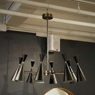 1950's Mid Century Modern Brass Italian Monolith Chandeliers Stilnovo Calmer