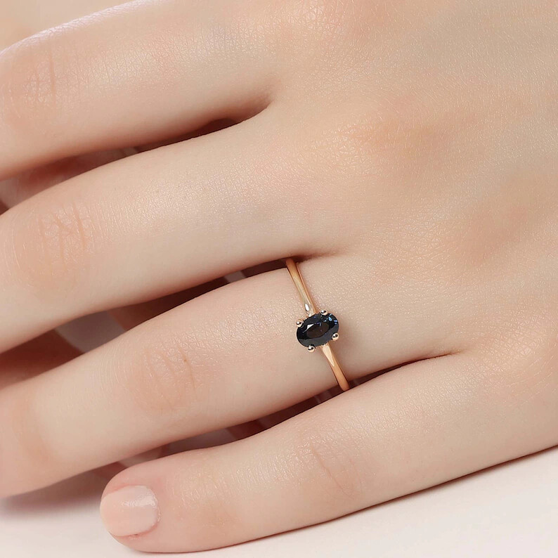 Pre-owned Handmade Sapphire Ring, Oval Sapphire Ring, 14k Solid Gold Ring,september Birthstone Ring In White
