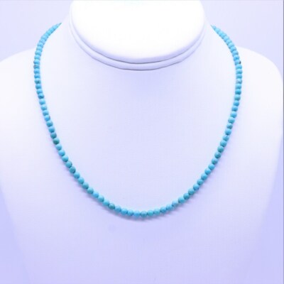 4mm Round Blue Kingman Arizona Turquoise Beaded Gemstone Choker Necklace Jewelry