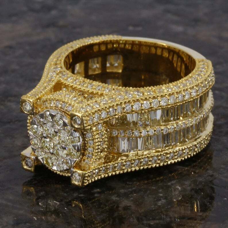 Pre-owned Online0369 3ct Baguette Genuine Moissanite Men's Unique Stylish Ring 925 Silver In White