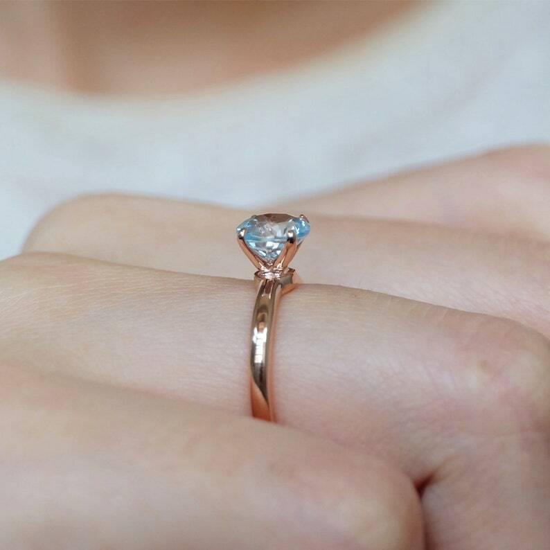 Pre-owned Handmade Natural Aquamarine Ring, Solitaire Ring, Round Cut Blue Gemstone Ring, Aquamarin