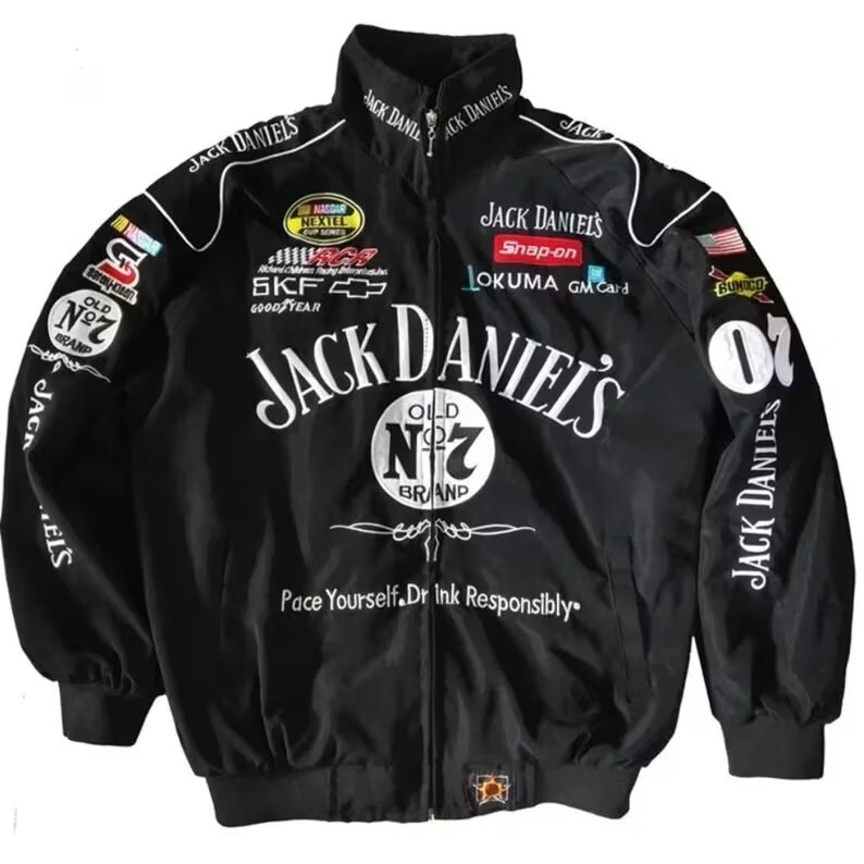 NASCAR Jack Daniel's レースジャケット ブラック Vintage Black Jack Daniels Nascar F1 Racing Embroidery
