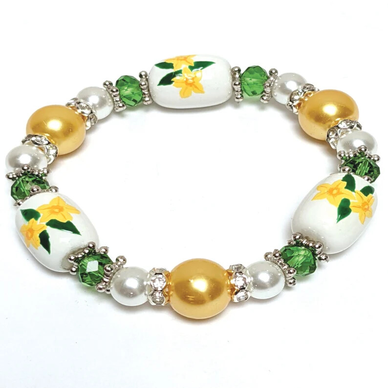 Flower Bracelet Carolina State Flower Yellow Jasmine Bracelet Stretch Bracelet