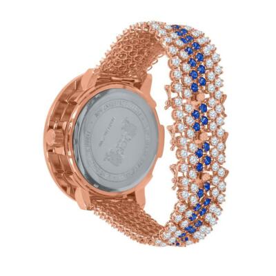 Pre-owned Usdiamondking Blue Solitaire Xxl Big Face Simulate Diamond 18k Rose Gold Tone W/date Watch