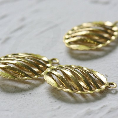 6 Pieces Raw Brass Textured Oval Charm - 24.1x14.1mm (CW-4155C)