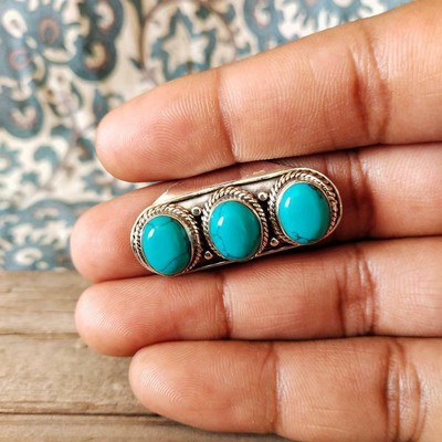 Turquoise Ring,Boho Ring,925 Sterling Silver Ring,Three Stone Ring,All Ring Size