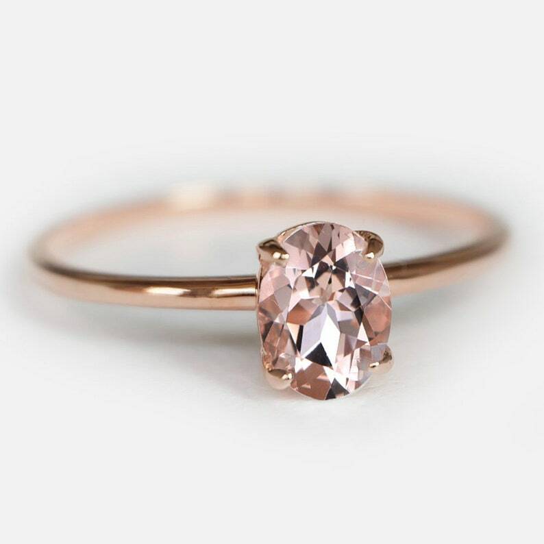 Pre-owned Handmade Oval Morganite Ring, Morganite Engagement Ring, Morganite Rose Gold Ring, 14kt In Pink