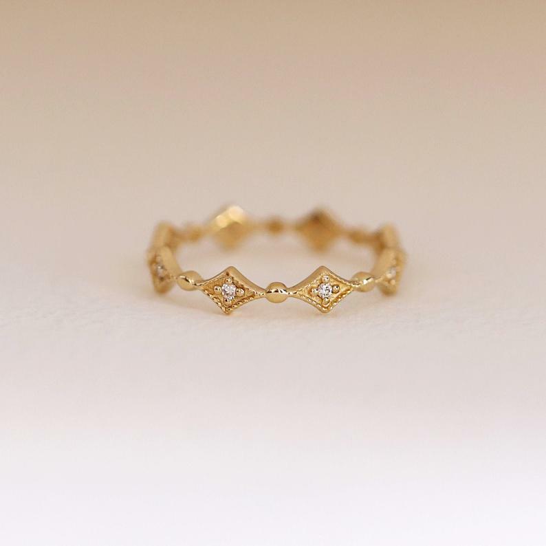 Pre-owned Jewels Empire 0.08 Carat Round Diamond Vintage Art Deco Wedding Ring Solid 14k Yellow Gold In F