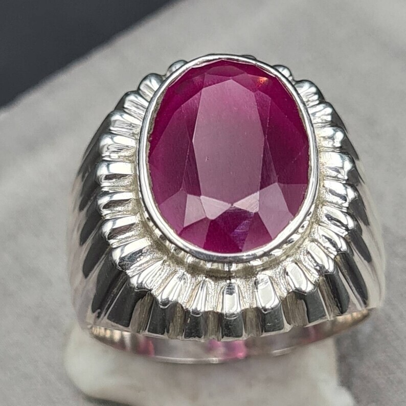 Pre-owned Handmade Mens Ruby Ring From African Mines High Quality Flux Filled Mens Ruby Pink Ruby