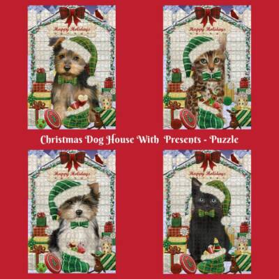 Christmas Dog Cat with Presents Pet Jigsaw Puzzle with Photo Tin 500 pcs. Games