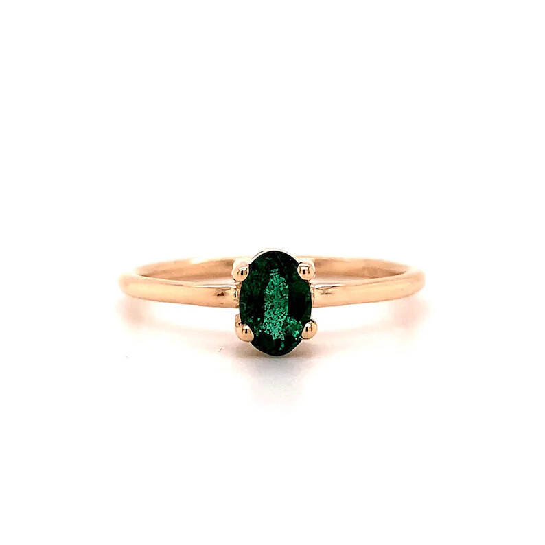 Pre-owned Handmade Emerald Ring, Oval Emerald Ring, 14k Solid Gold Ring, May Birthstone Ring, In White