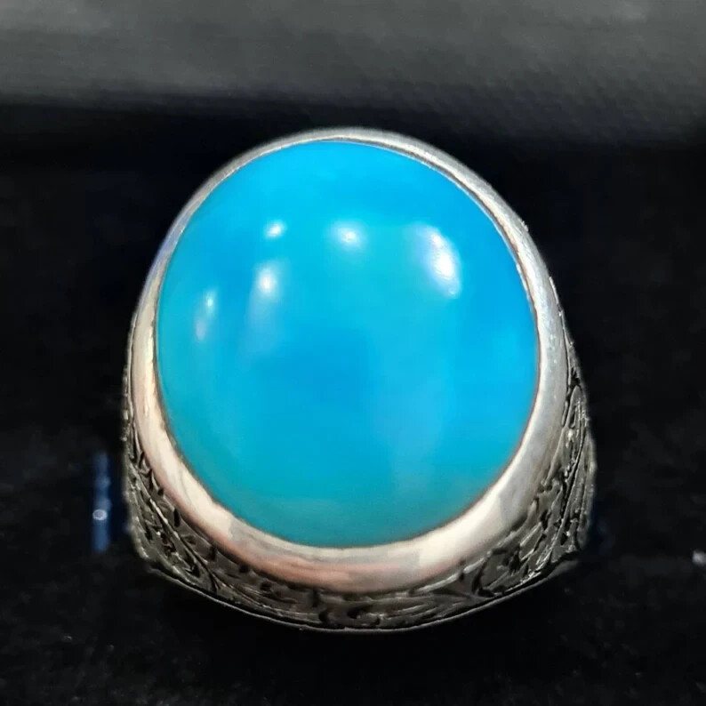 Pre-owned Handmade Natural Turquoise Ring Feroza Rings Mens Feroza Gemstone Rings Neyshapuri Feroza