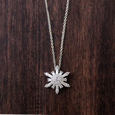 2Ct Baguette Cut Simulated Diamond Snowflake Pendant Necklace in Sterling Silver