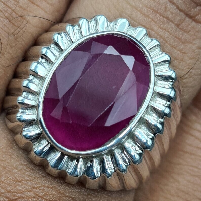 Pre-owned Handmade Mens Ruby Ring From African Mines High Quality Flux Filled Mens Ruby Pink Ruby